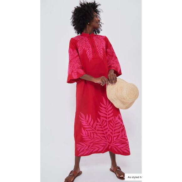 Tuckernuck Scarlet and Hot Pink Embroidered Windermere Caftan size L large - Picture 1 of 6